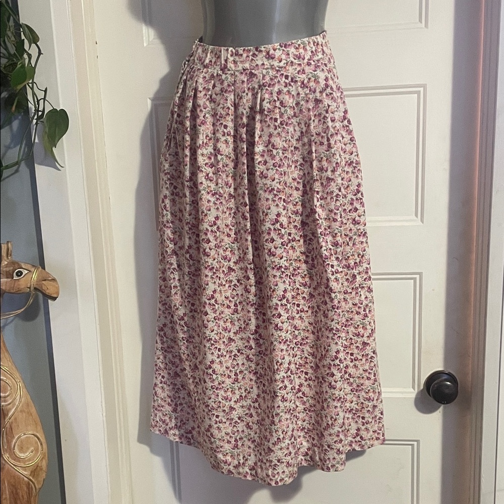 Floral A-Line Skirt in Cream and Pink